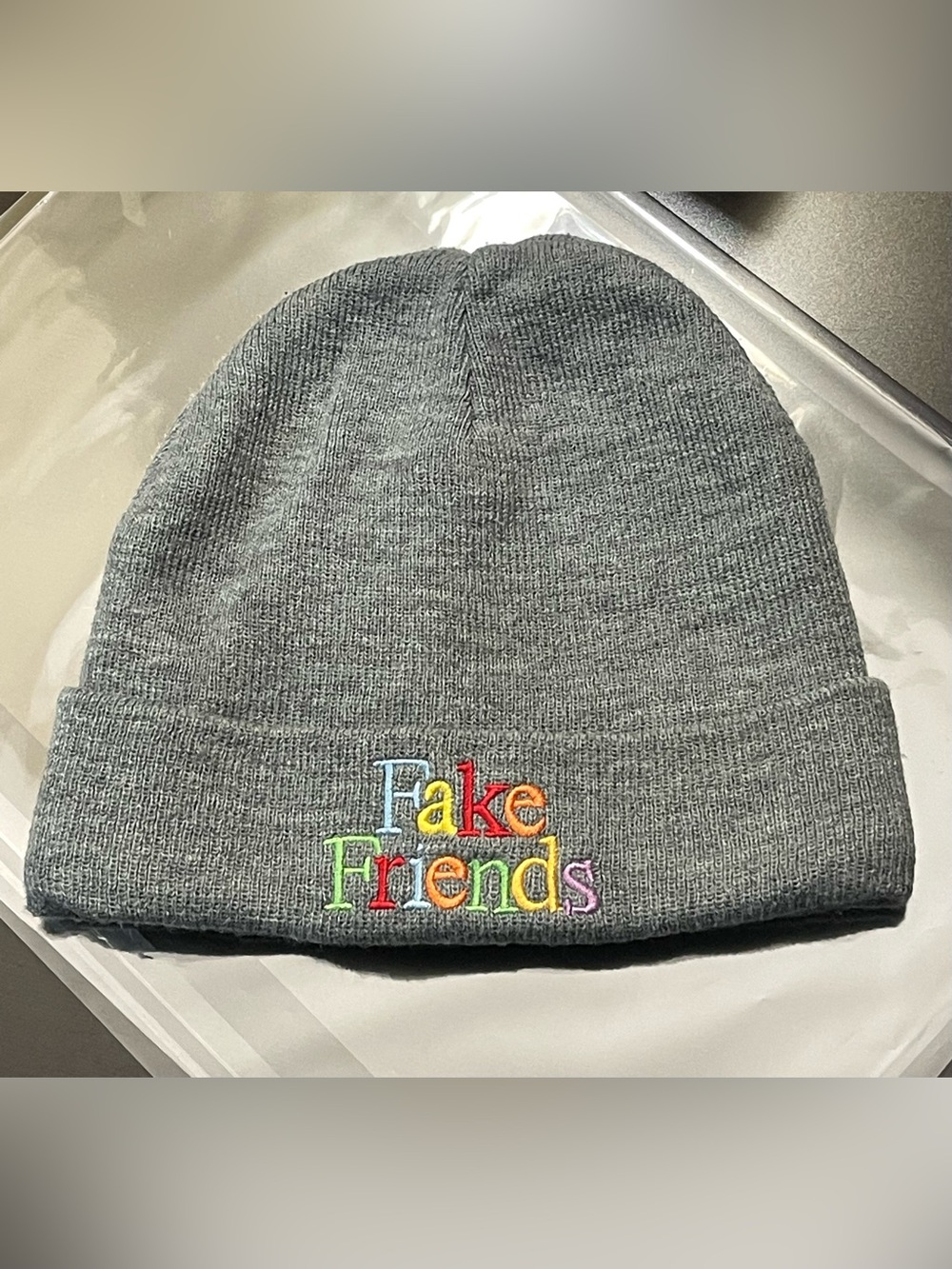 KITH “Fake Friends” Beanie Hat One Size - Heather Gray Hype Streetwear Y2K
